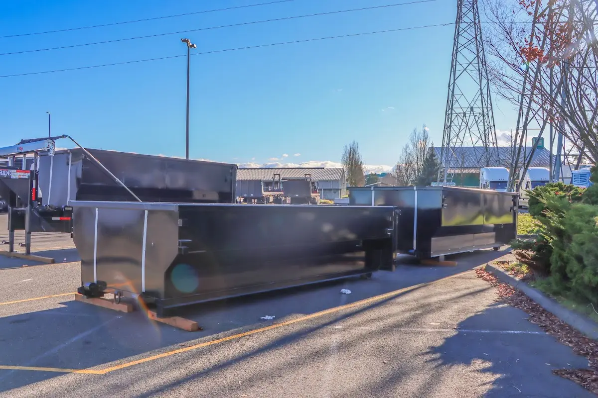 Roll-off dumpster ready for waste disposal at job site for 2 Yard Dumpster Rental in Collingswood
